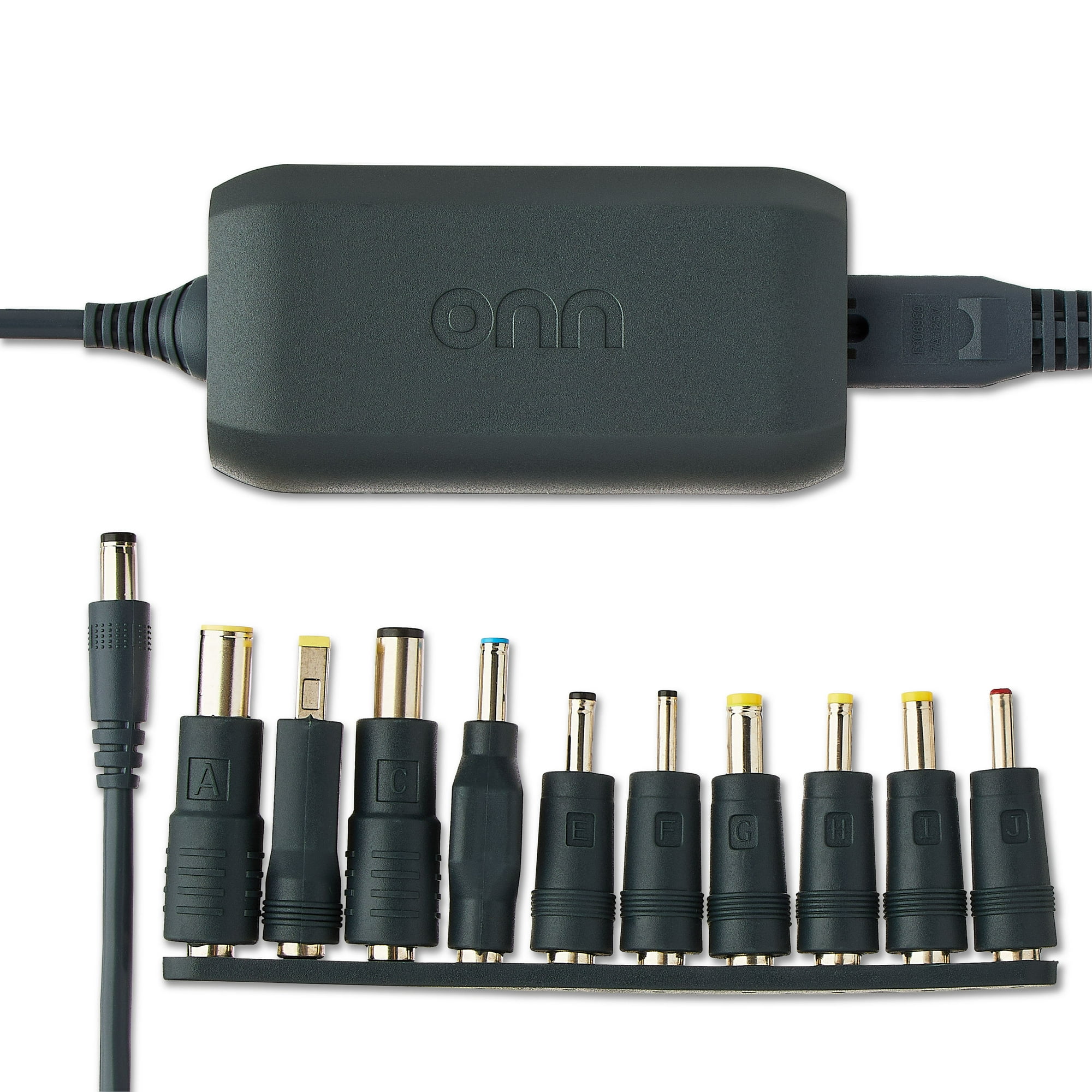 onn 65W Laptop Charger with 10 Interchangeable Tips, 10ft Power Cord, for HP, Dell, Lenovo, Grey
