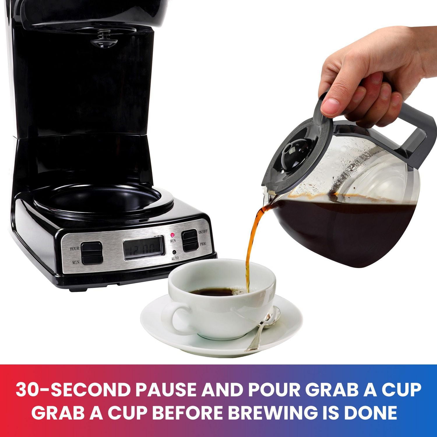 Total Chef Machine à café programmable 12 tasses avec carafe en verre et affichage LCD, café frais en quelques minutes