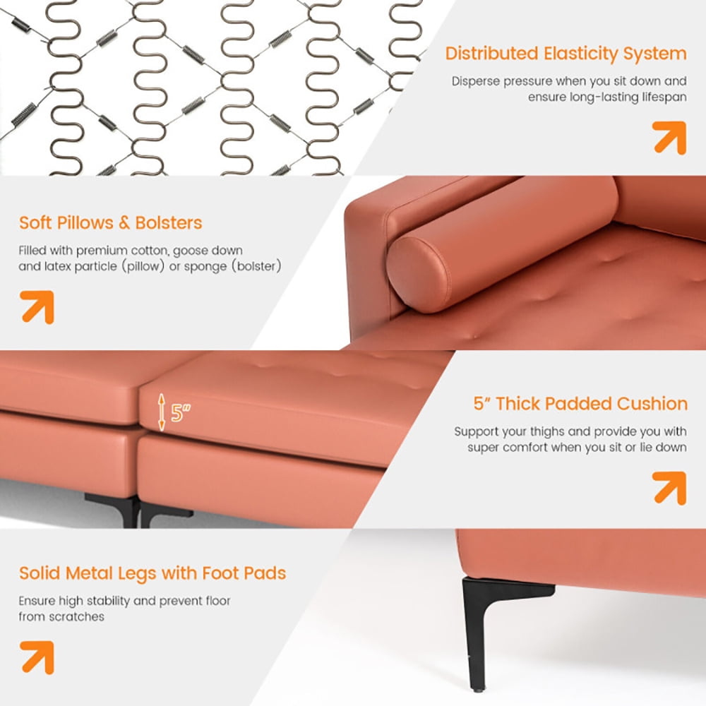 Finihen L-shaped Sectional Sofa Couch, Modular L-shaped 4-Seat Sectional Sofa with Reversible Chaise, for Living Room, Pink Finihen L-shaped Sectional Sofa Couch, Modular L-shaped 4-Seat Sectional Sofa with Reversible Chaise, for Living Room, Pink