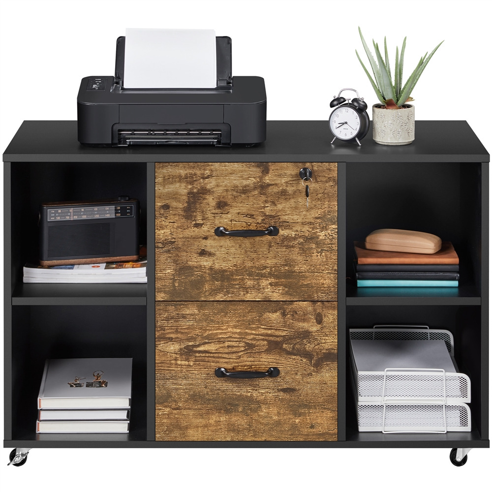 SmileMart Rolling File Cabinet with 2 Drawers, Black/Rustic Brown - image 2 of 9