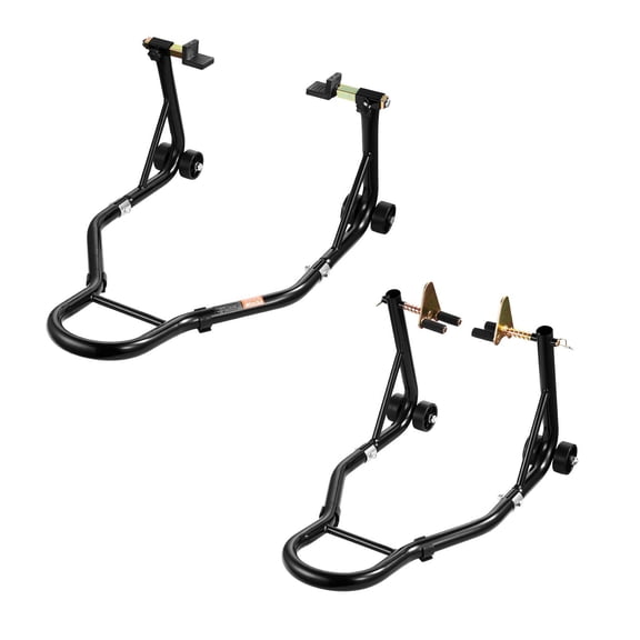 Motorcycle Front Rear Combo Stand Lift Set, 1100lbs Capacity - Dual Fork Front Wheel & U/L Swingarm Spool Stand for Yamaha, Honda, Kawasaki, Suzuki (Black)
