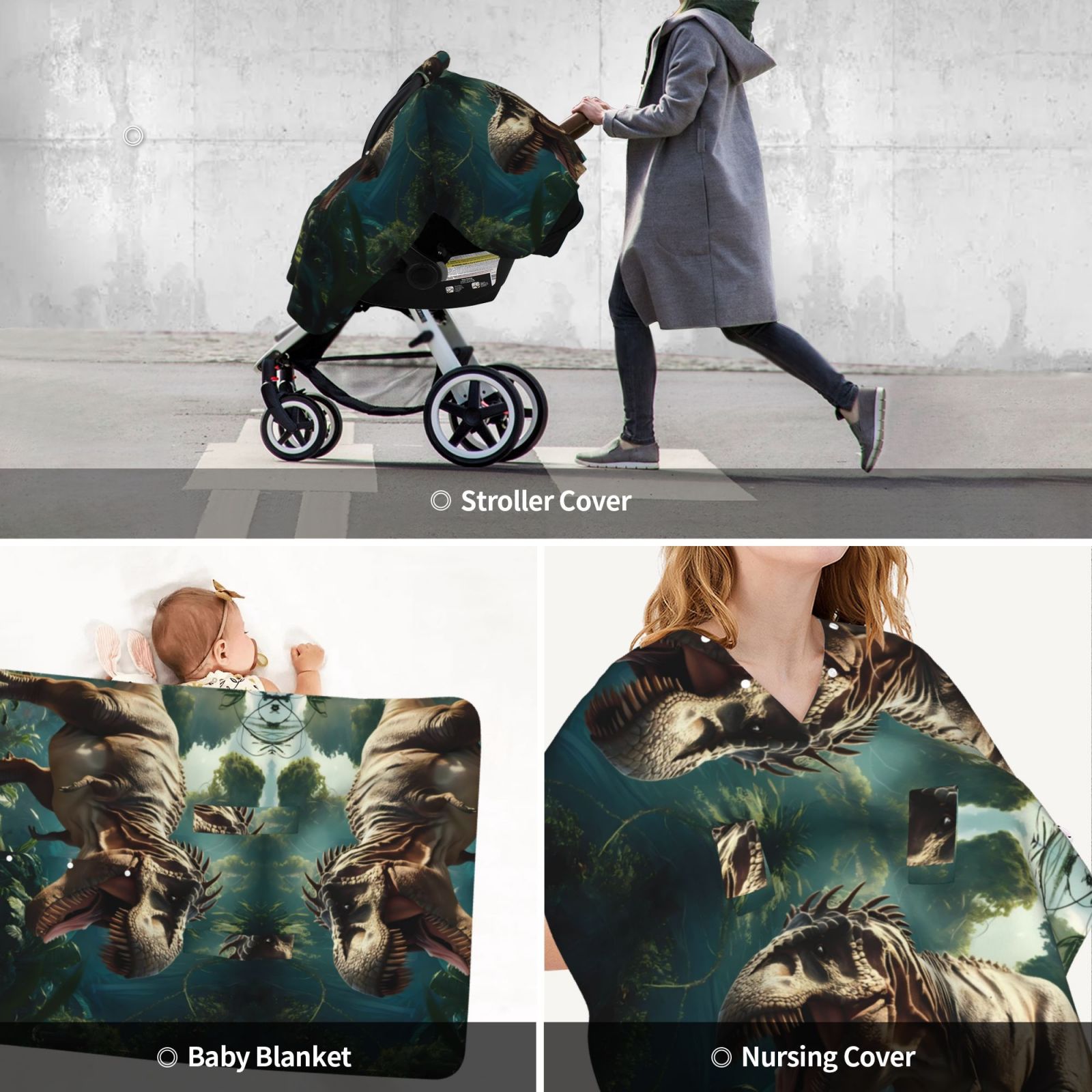 Car Seat Cover Baby - Green Forest Dinosaur Breathable Infant Car Seat Cover for Baby Carseat, Lightweight Comfort Baby Essentials Must Haves Newborn Stuff for Girl Boy