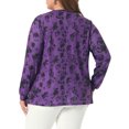 thumbnail image 3 of Plus Size Floral Print Tops for Women Square Neck Long Sleeve Pleated Tunic Dressy Casual Blouses 1X Purple, 3 of 6