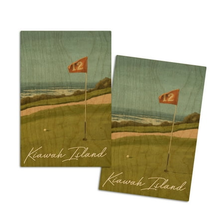 Kiawah Island, South Carolina, Golf Green, Oil Painting (4x6 Birch Wood Postcards, 2-Pack Stationary, Rustic Home Wall Decor)