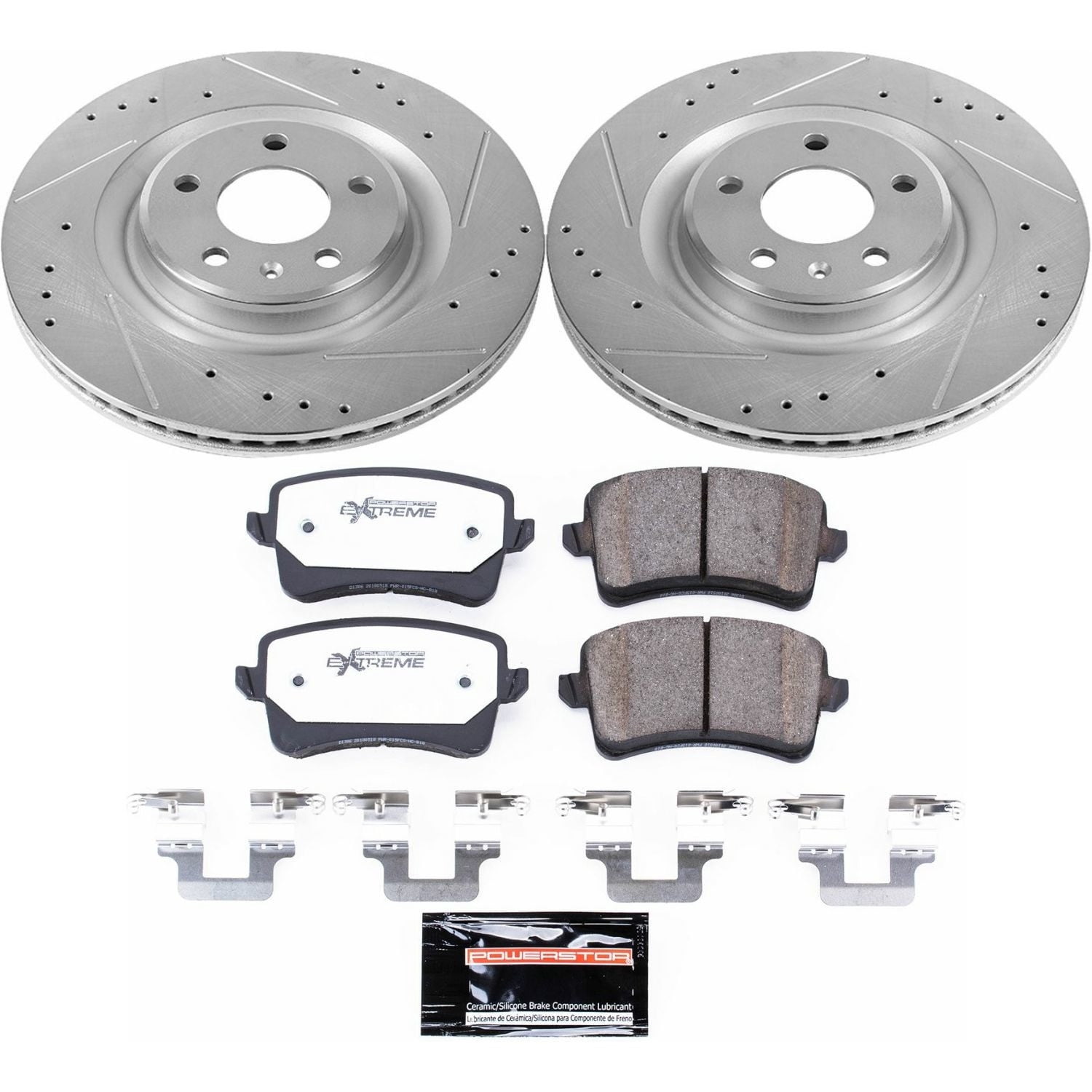 PowerStop Rear Z26 Street Warrior Carbon-Fiber Ceramic Brake Pad and Drilled and Slotted Rotor Kit Fits: AUDI Select Models K5678-26