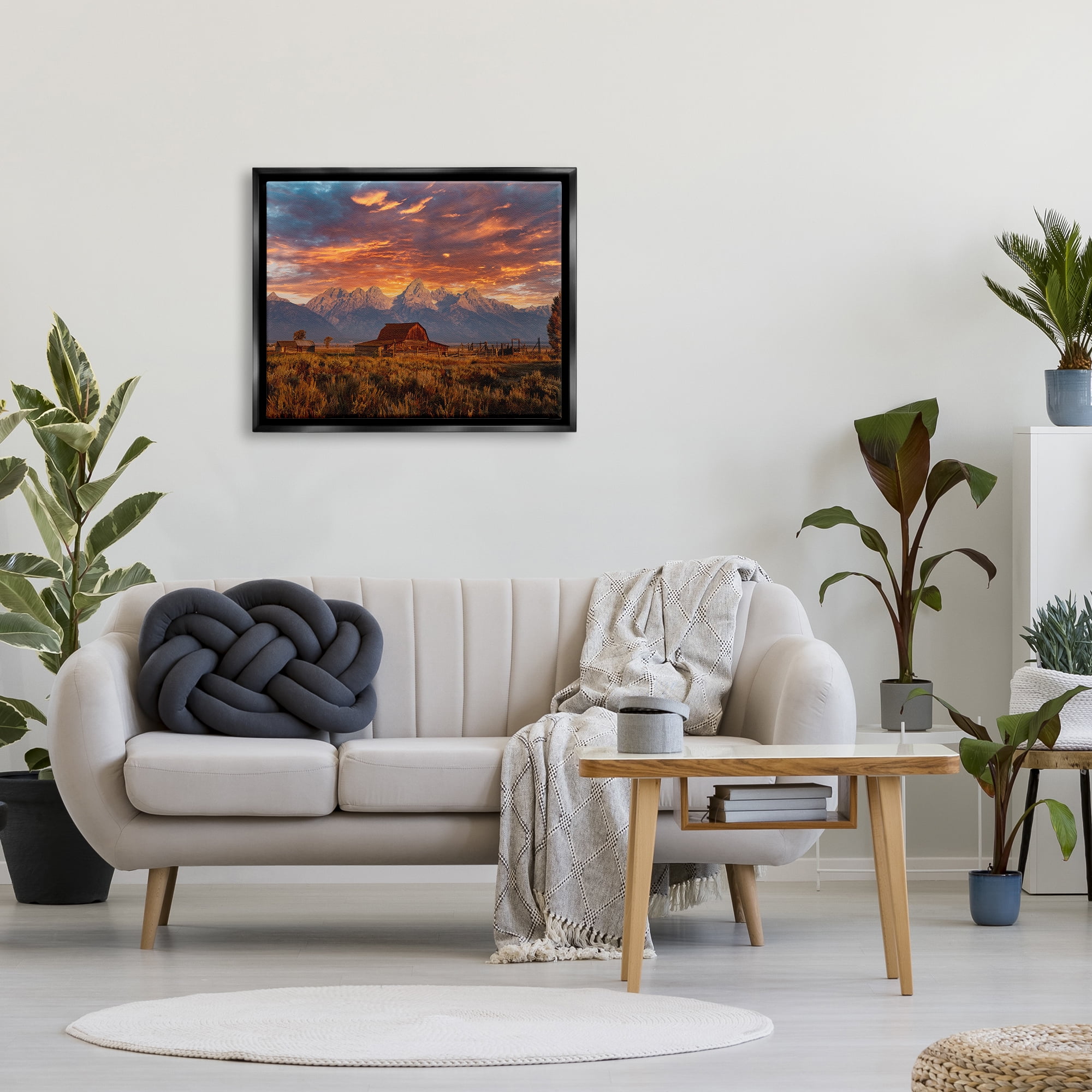 Stupell Industries Mountain Cabin Sunset Landscape Photography Black Floater Framed Canvas Art Print Wall Art, 31 x 25
