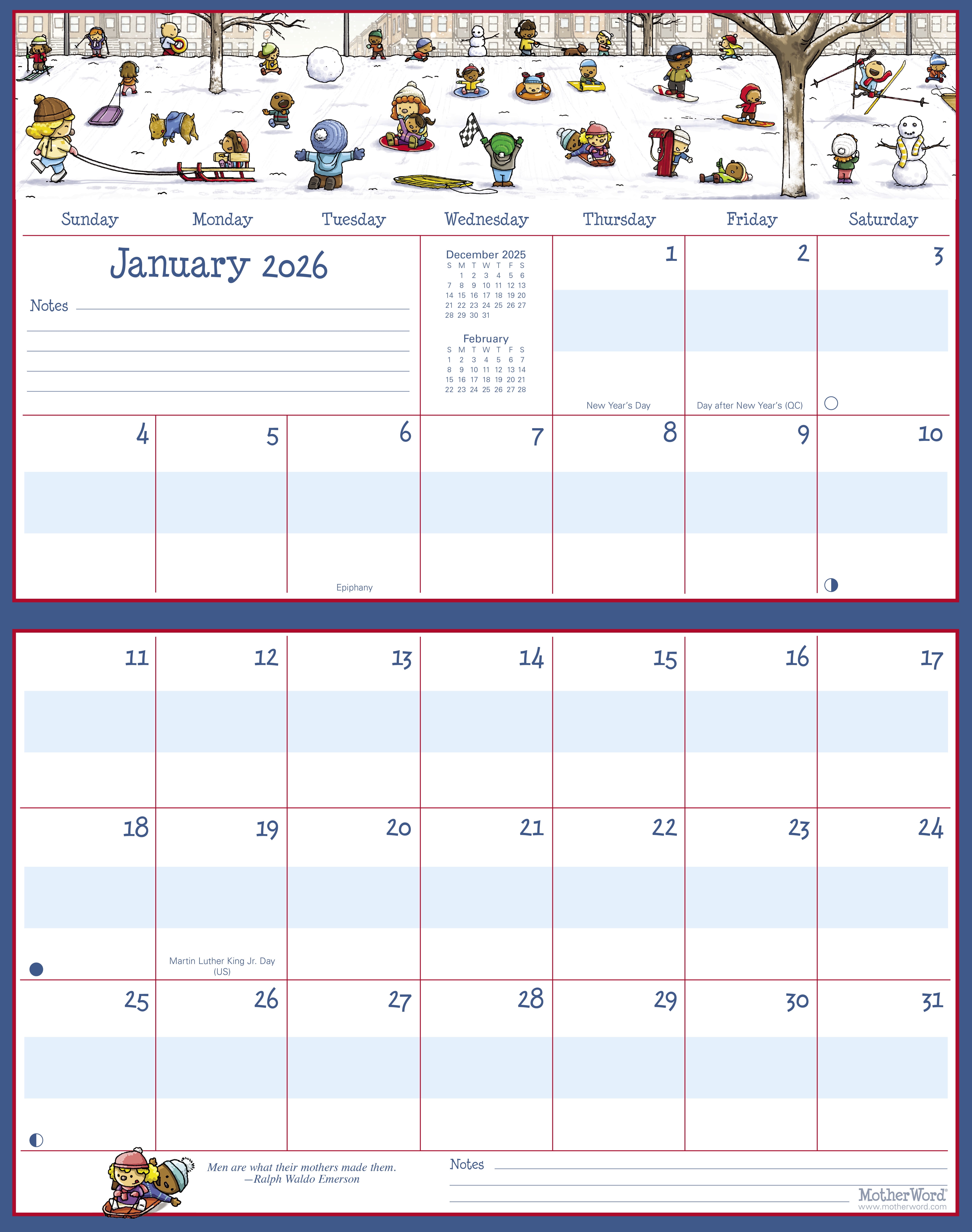 2026 Motherword Magnetic Fridge Wall Calendar (Side by Side Version) - English