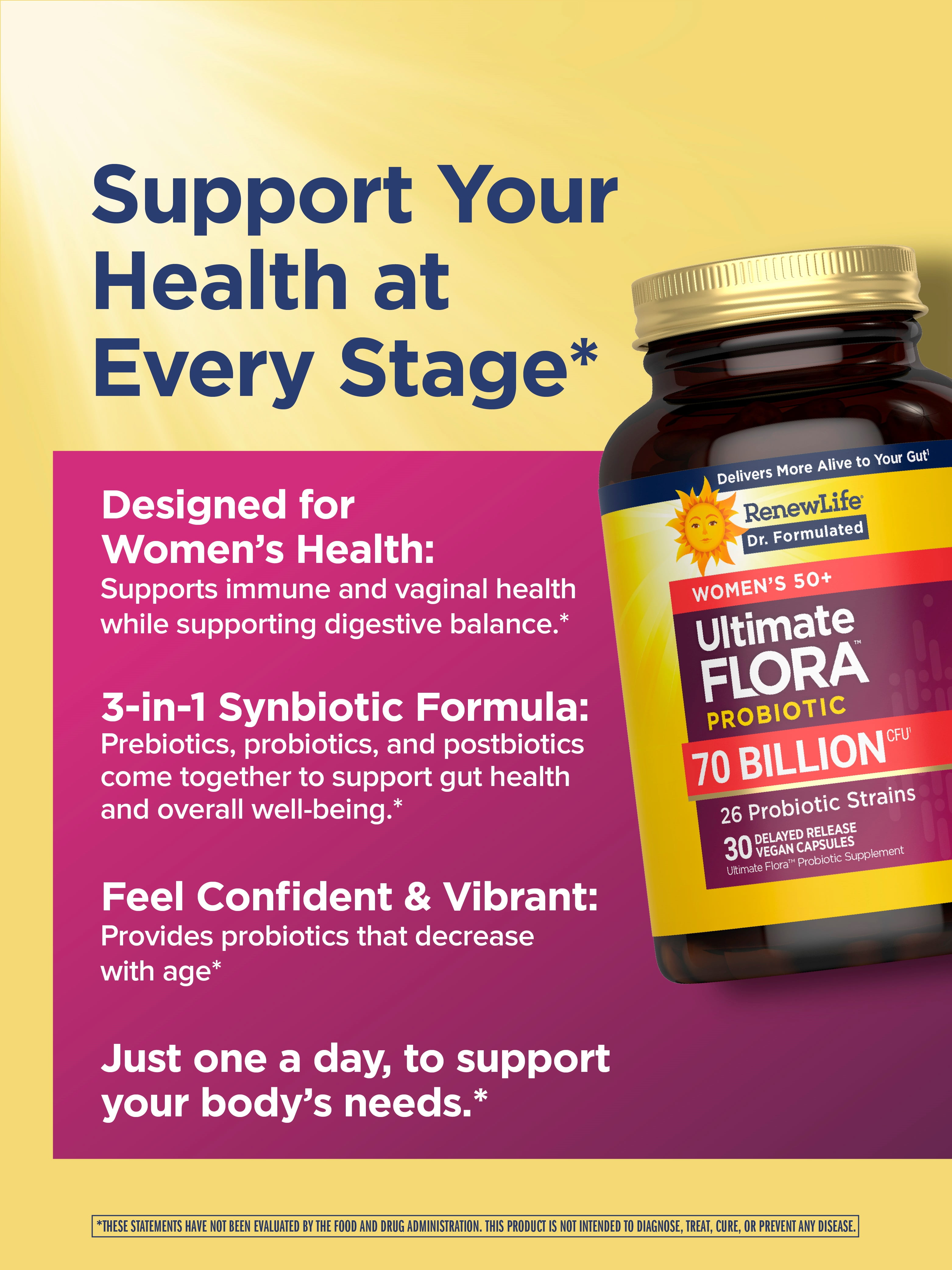 Ultimate Flora Probiotics for Women 50+ | 70 Billion CFU | 30 Delayed Release Vegan Capsules | by Renew Life