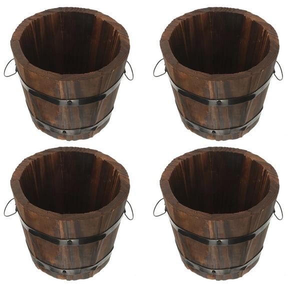 IFANLANDOR 4Pcs Flower Pot Wooden Barrel for Cacti 12.00X12.00X10.00CM