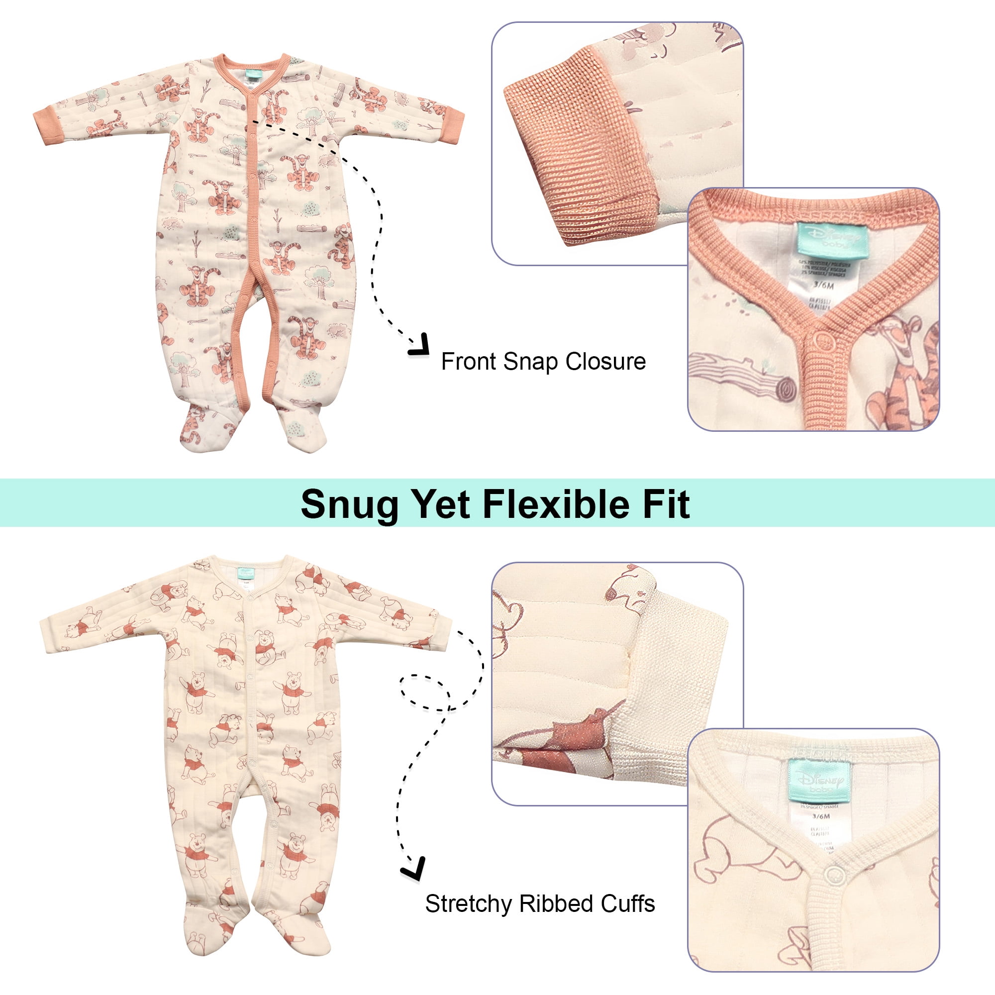 Disney Clothes Baby Boys 2-Pack Quilted Footed Coveralls - Mickey Mouse, Winnie the Pooh and Dumbo (0/3M-6/9M)