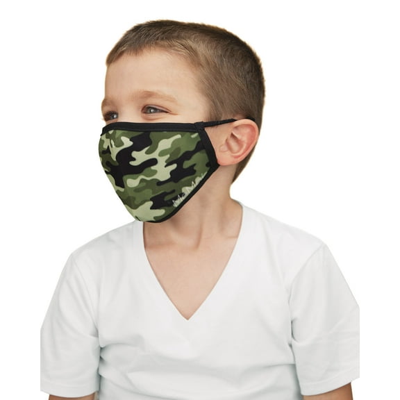 MeMoi Camo Kids Fashion Face Covering with 5-Layer Filter Inserts, One Size, Green