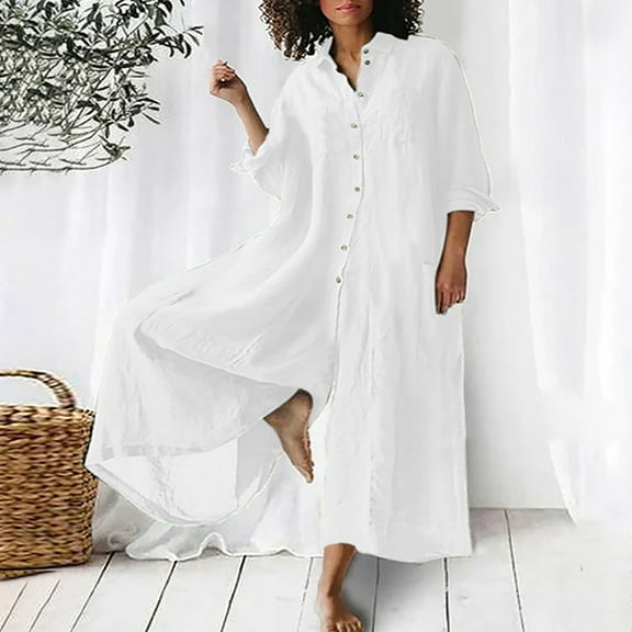 AOOCHASLIY 2023 Women's Pants Women Casual Solid Turn-down Collar Cotton Linen Romper Long Playsuit Zipper Jumpsuit