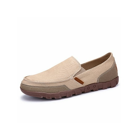 

SIMANLAN Men Casual Shoe Slip On Loafers Flat Walking Shoes Dress Comfortable Canvas Loafer Work Khaki 9