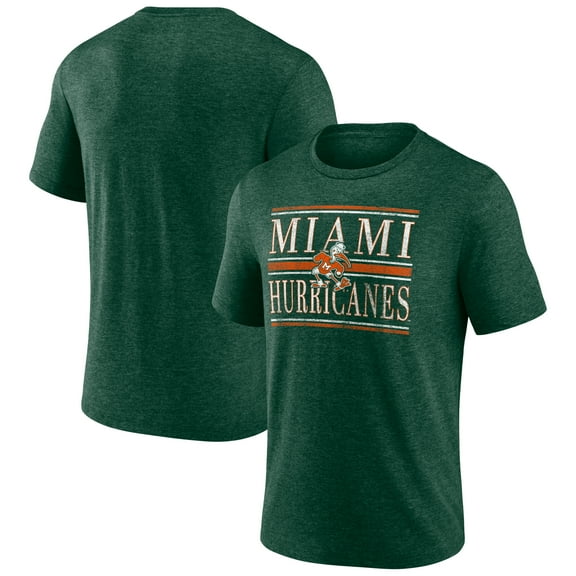 Men's Green Miami Hurricanes Double Stripe Tri-Blend T-Shirt