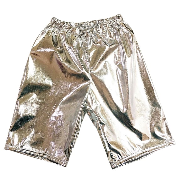 HXWCHs Girls Metallic Shorts Dance Outfits Shiny Hot Pants Athletic Wear Performance Activewear Comfortable Stretchable Breathable Lightweight Silver 3-4 Years