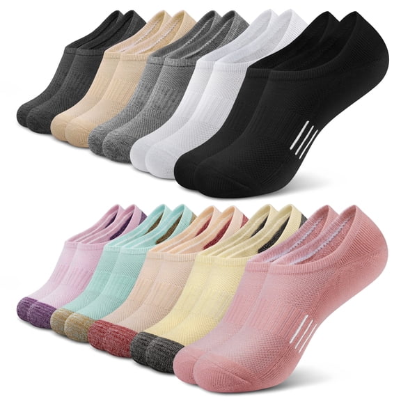 Loritta 10 Pairs No Show Socks for Women, Invisible Low Cut Liner Cushioned Colored Socks, Size 6-8