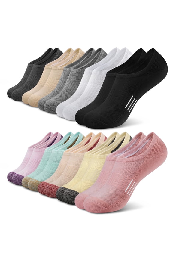 10 Pairs No Show Socks for Women, Invisible Low Cut Liner Cushioned Colored Socks, Size 6-8