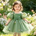 thumbnail image 2 of FYDUU Baby Girl Clothes Toddler Girls Tulle Princess Dresses Puff Sleeve Floral Embroidered Birthday Party Gown Flower Girl Dresses 12-18 Months, 2 of 6