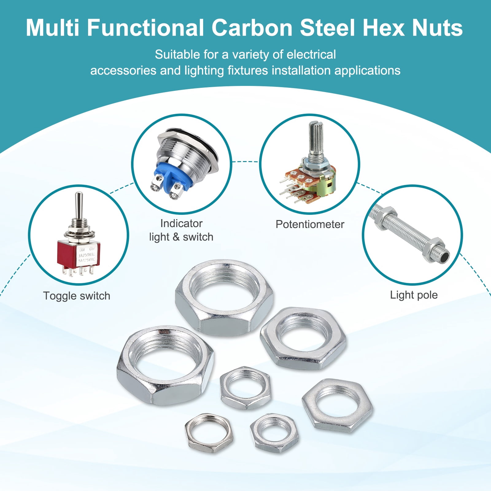 Uxcell M22x1.5x9mm Steel Hex Nuts, 12Pcs Metal Screw Nuts Fasteners, 32mm Width