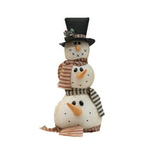 Christmas Snowman Figure Decoration - 10.63 Inch Tall Plush Snowman Doll, Stuffed Holiday Greeter Figurine, Farmhouse Xmas Centerpiece for Home, Mantel & Table Decor