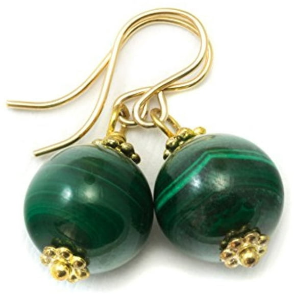 Spyglass Designs 14k Gold Filled Malachite Earrings Round Green Drops Everyday Jewelry for Women