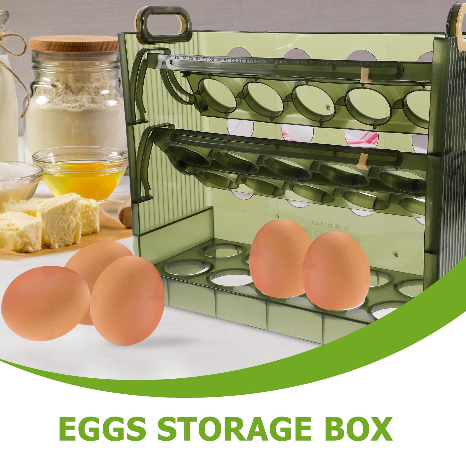 WEUVEB Egg Storage Holder Egg Storage Container Green Plastic 1Pcs 10.02X9.04X3.93 in