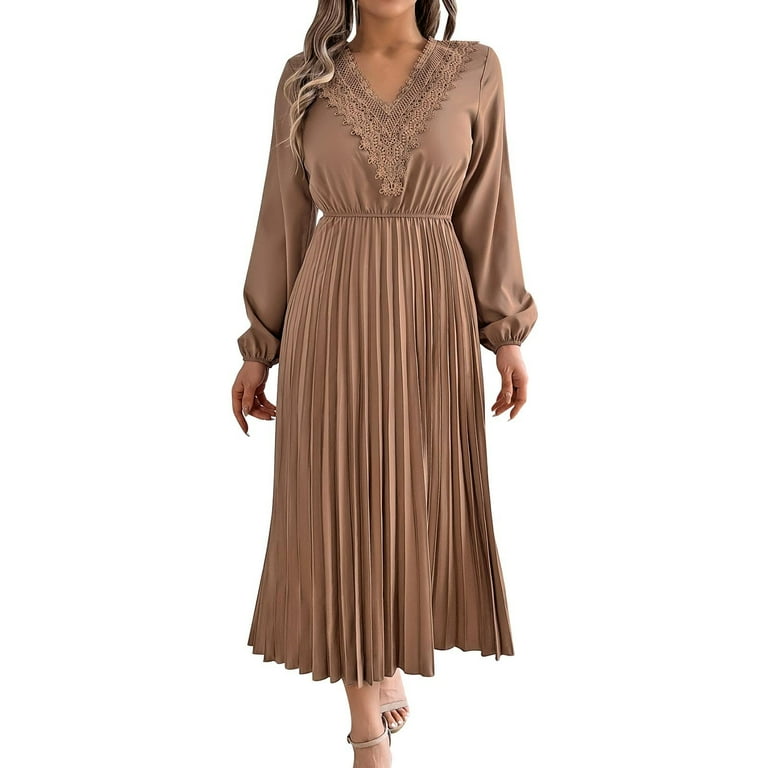 Zedker Women's Long Sleeve Wrap V Neck Dresses Wedding Guest Casual Pleated Midi Dress Ruffle Smocked Long Dress Plus Size Brown M - Walmart.com Zedker Women's Long Sleeve Wrap V Neck Dresses Wedding Guest Casual Pleated Midi Dress Ruffle Smocked Long Dress Plus Size Brown M - Walmart.com