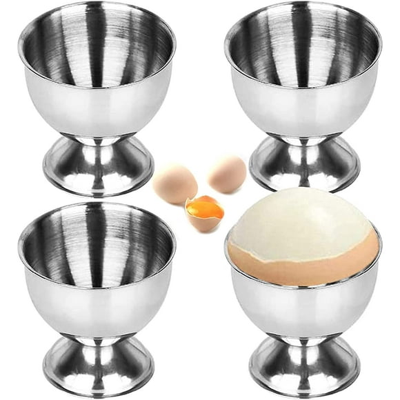 4 Piece Egg Cup Set, Stainless Steel Egg Cups Flat Egg Cup Set, Soft Hard Boiled Eggs Tool Separator, Egg Tray - Stainless Steel Egg Cup - Dishwasher Safe,JUN