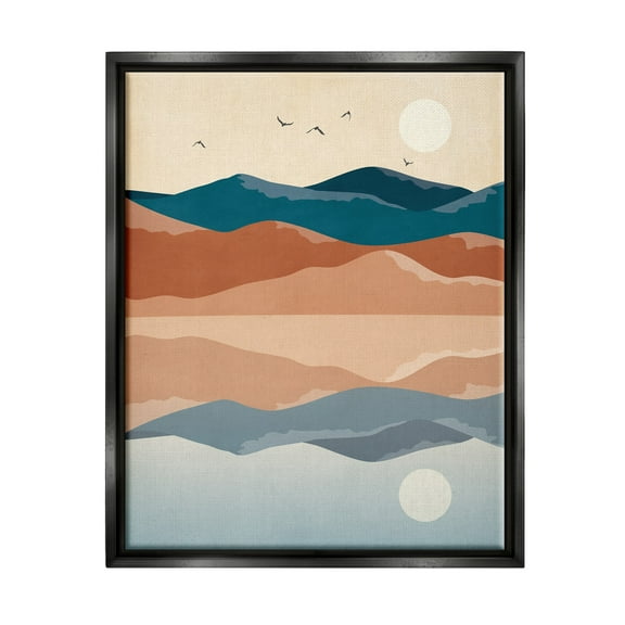 Stupell Industries Birds Flying Over Mountain Peaks Lake Reflection Graphic Art Jet Black Floating Framed Canvas Print Wall Art, Design by JJ Design House LLC