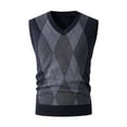 thumbnail image 3 of VBTAPA Mens Argyle Sweater Vest Knit Sleeveless Pullover Sweaters V Neck Slim Fit Casual Dress Vest Dark Blue M, 3 of 7