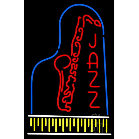 Vertical Jazz With Logo LED Neon Sign 37" Tall x 20" Wide - inches Black Square Cut Acrylic Backing, with Dimmer - Premium built indoor Sign for Studio, Club, Home décor, Event, Workshop, Storefront.