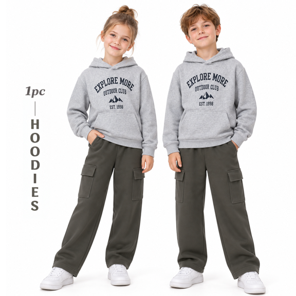 HILEELANG Boys Outdoor Graphic Hoodie, Mountain Pullover Sweatshirt, Heather Gray, Sizes 12Y