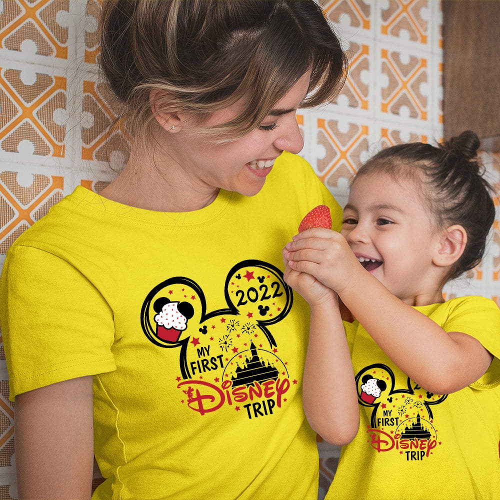 Disney Clothes Mother Kids Family Matching Outfits 2022 My First Disney Trip Mickey Mouse T shirt Fashion Boys Girls Family Look