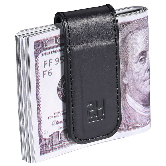 Pince à Billets Magnétique Mince Porte-Cartes de Visite en Cuir Véritable pour Hommes, Noir