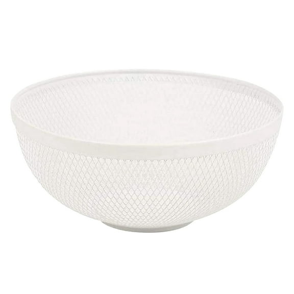 BinKFF White Metal Mesh Fruit Basket, Large Round Storage Baskets for Bread, Metal Wire Bread Fruit Bowl Vegetable Stand Holder for Snacks, Modern Fruit Bowl Decorate Kitchen Counter