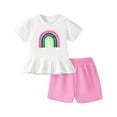 thumbnail image 2 of Odeerbi 2-8 Años Niñas Trajes de Verano Volantes Camisetas de Manga Corta de Algodón Pantalones Cortos Conjunto de Dos Piezas Suelto, 2 of 9