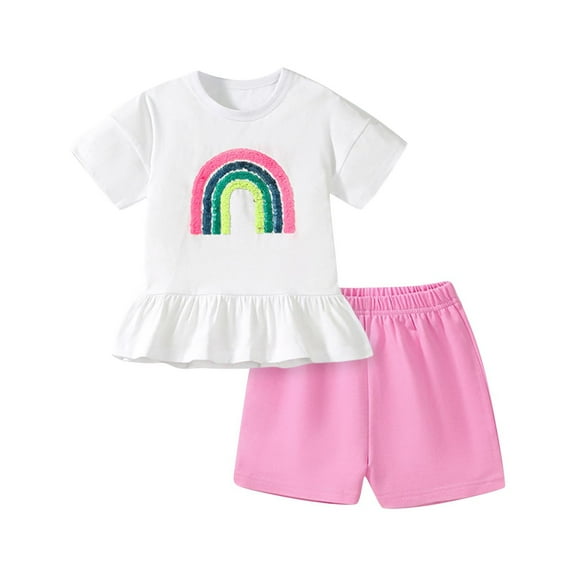 snilers Girls Clothes Athletic Short Sets Crew Neck Ruffle T Shirts and Shorts 2 Piece Set Cute Summer Outfits Size 2-8 Years