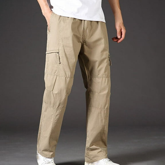 Royisotas Mens Winter Pants Cargo Straight Leg Pockets Khaki Big and Tall Pants for Men Fashion