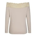 thumbnail image 3 of IROINNID Ladies Long Sleeve T Shirts Solid Color Shoulder Lace Fashion Slim Sexy Blouse,Khaki, 3 of 4