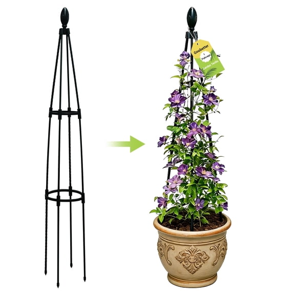Goobetter Garden Trellis for Climbing Plants,51 inch Adjustable Tower Obelisk Plant Support, Rustproof Plastic Coated Metal Outdoor Trellis for Potted Plants,Vines, Vegetables