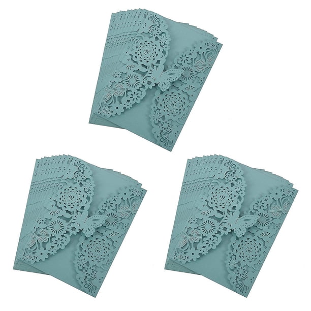 Invitaciones de boda con mariposas grabadas de 10 piezas: verde azulado