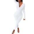 thumbnail image 2 of Women's Stylish Solid Color Zipper Sport Tight Height Stretch Jumpsuit, 2 of 6