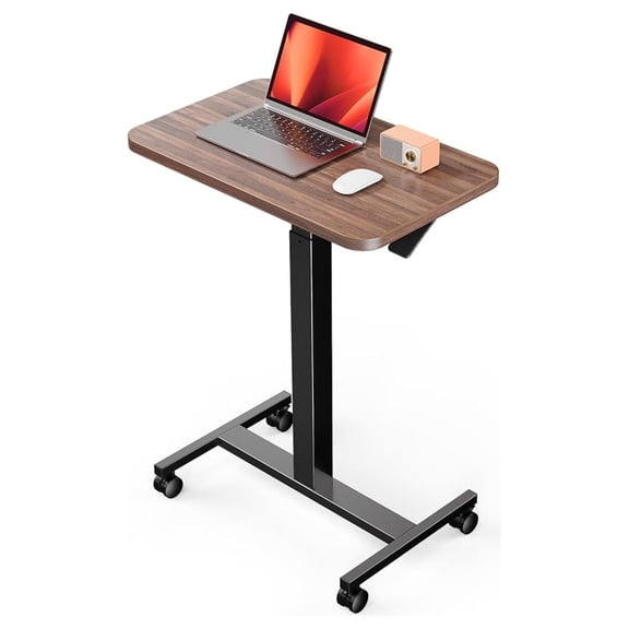 NBBNHH Mobile Standing Desk, Adjustable Height Laptop Cart on Wheels - Portable Rolling Computer Workstation for Home Office, Classroom - Deep Walnut