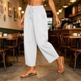 thumbnail image 5 of Ayolanni Flowy Pants for Women Solid Elastic Waist Casual Jogger Pants Boho Drawstring Straight Loose White Trousers with Pockets L, 5 of 8