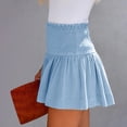 thumbnail image 4 of Linen Skorts for Women Smocked Elastic High Waisted Ruffle Skorts Wide Leg Boho Skirts, L, 4 of 8