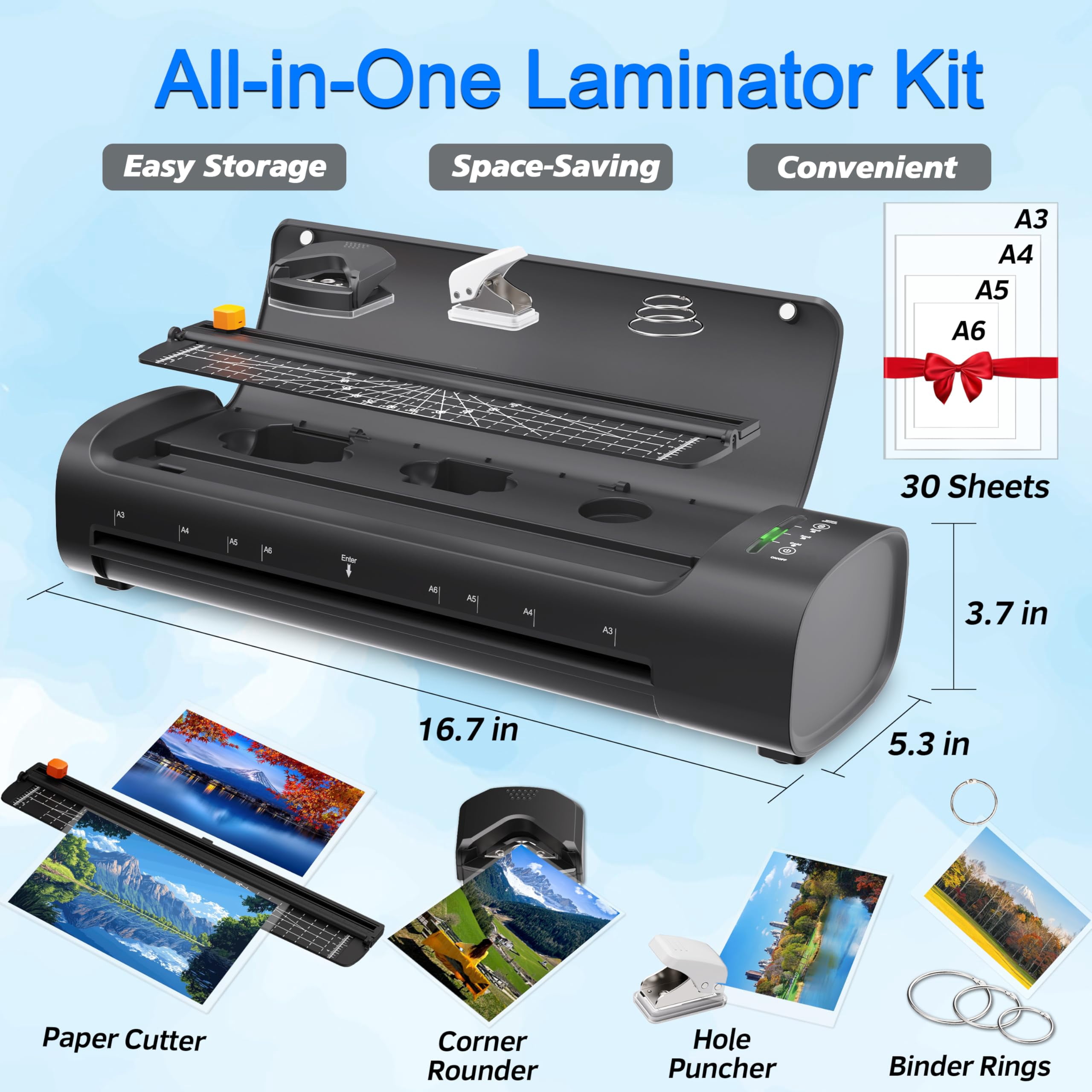 13 Inch Laminator Machine with 30 Laminating Sheets, A3 11-in-1 Hot & Cold Thermal Laminator for Teachers, 60S Fast Warm-Up, 450mm/min, Never-Jam Design Laminate Machine for Home, Office, School