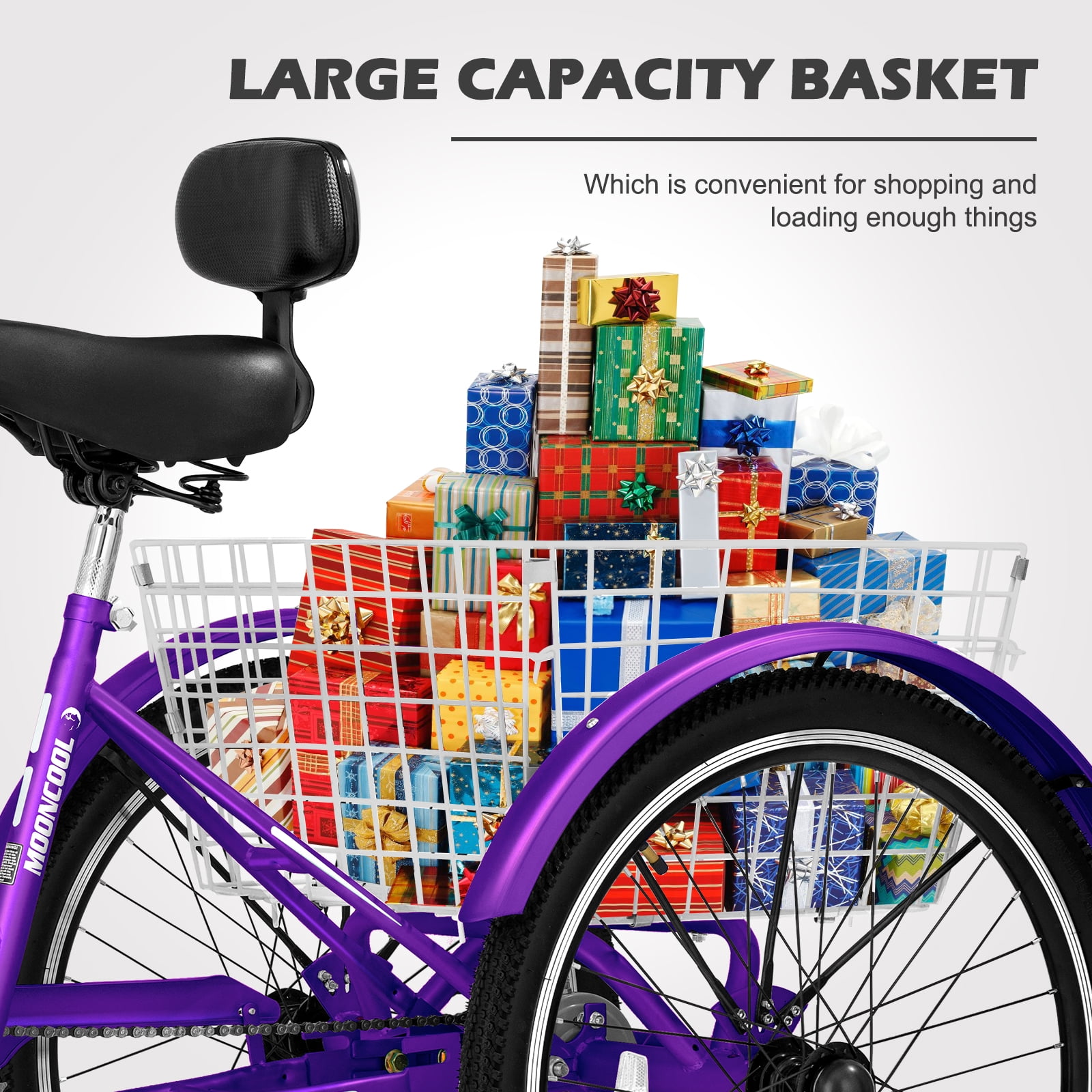 Lilypelle Adult Tricycle 7 Speed Adult Trikes 20 inch,3 Wheel Bikes with Backrest,Low Step-Through Aluminum Frame,Cargo Basket,Rose Purple