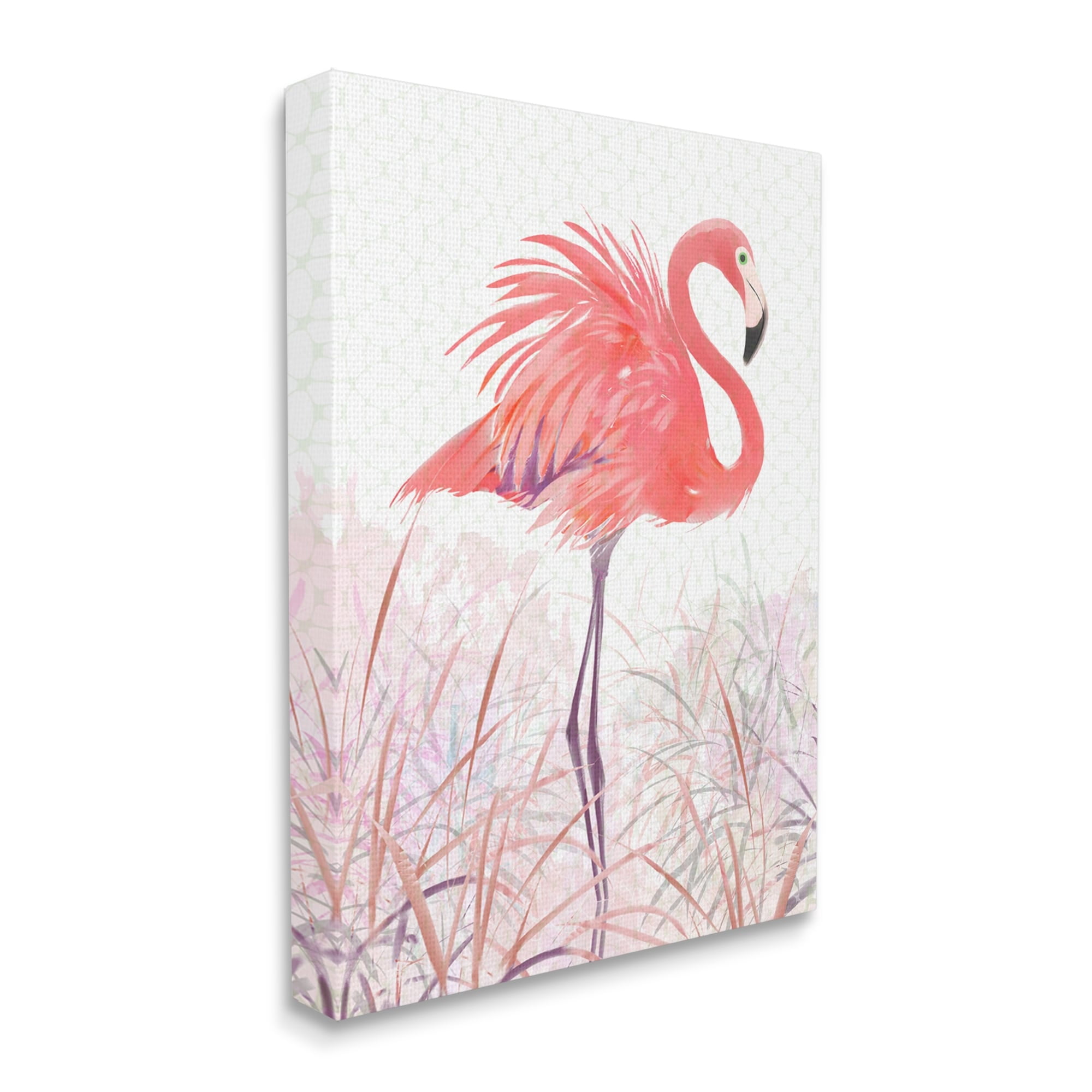 Stupell Flamingo Bird Tropical Grasses Patterned Animals & Insects Painting Gallery Wrapped Canvas Print Wall Art