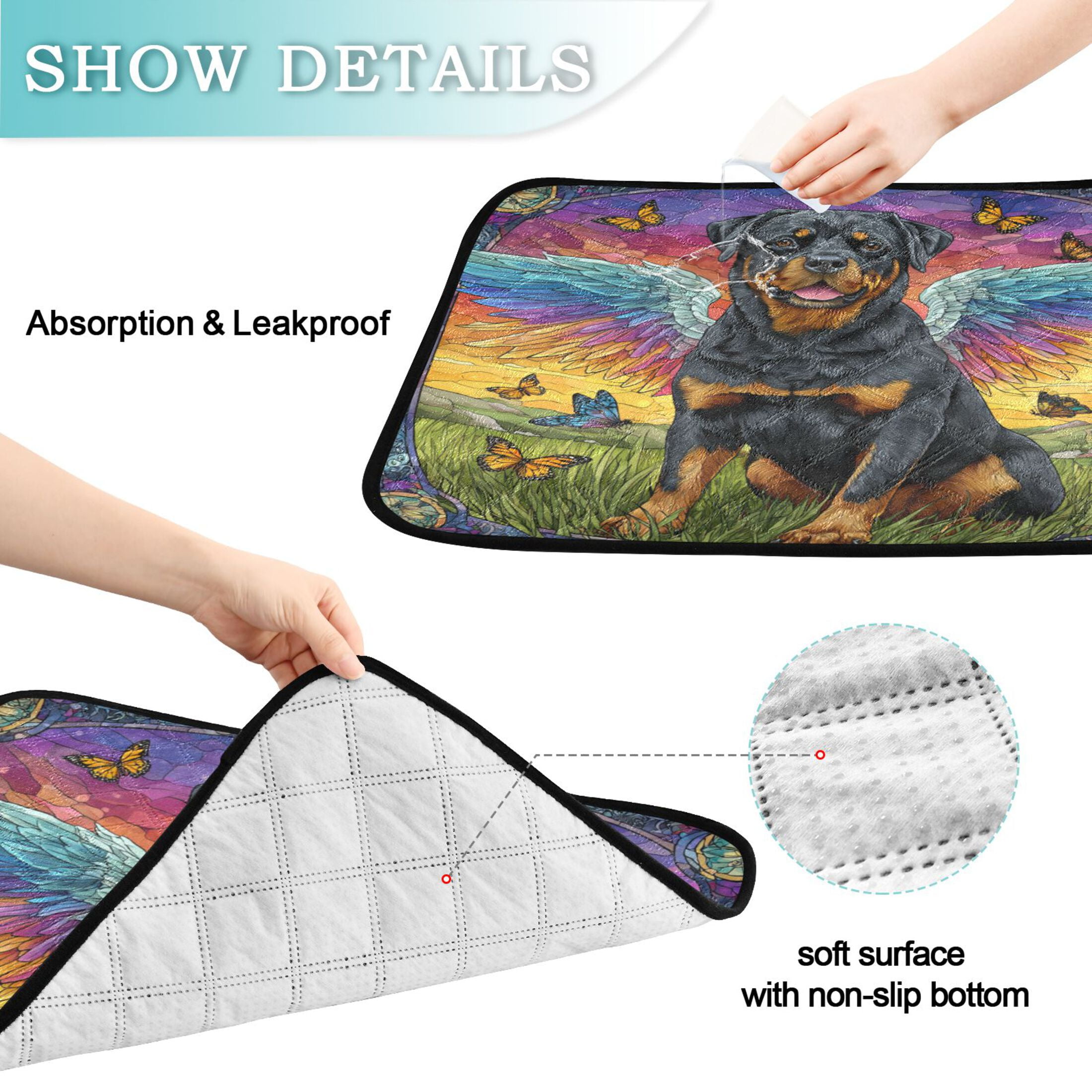 Qxltty Cartoon Rottweiler Cat litter Pads Pet Set of 2 Diaper Mats Center Anti-leakage Layer Absorbent Soft and Comfortable