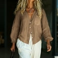 thumbnail image 6 of Womens Long Sleeve Tops Button V Neck Buttons Linen Shirts with ockets Casual Loose Beach Holidays Blouses 2026, 6 of 9